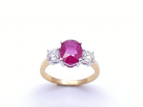 18ct Yellow Gold Ruby & Diamond 3 Stone Ring