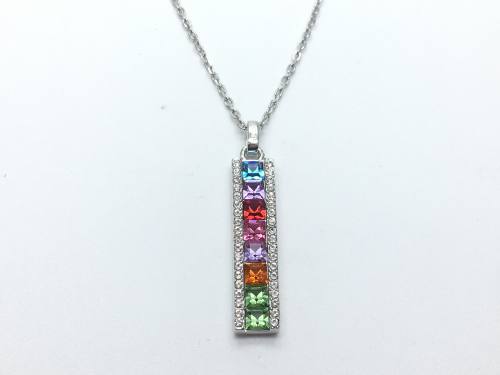 Silver CZ Rainbow Pendant and Chain 16/18