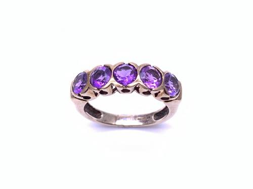 9ct Yellow Gold Amethyst 5 Stone Ring