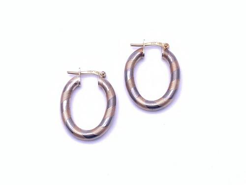 9ct 2 Colour Gold Oval Hoop Earrings