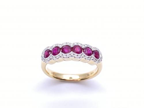 18ct Yellow Gold Diamond & Ruby Half Eternity Ring