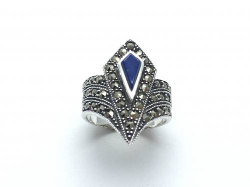 Silver Lapis and Marcasite Ring