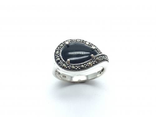 Silver Onyx and Marcasite Ring