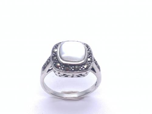 Silver Mother of Pearl and Marcasite Ring