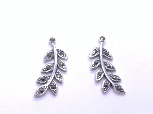 Silver & Marcasite Leaf Design Earrings