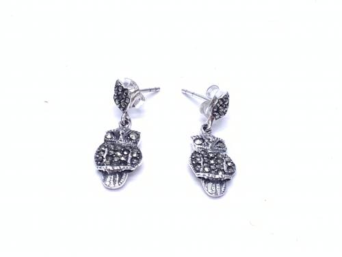 Silver & Marcasite Owl Drop Earrings