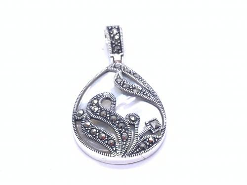 Silver Marcasite & Mother Of Pearl Pendant