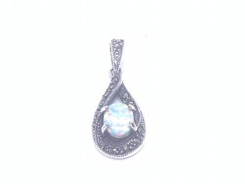 Silver Marcasite & Mother Of Pearl Heart Pendant