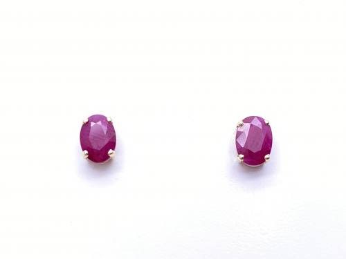 9ct Yellow Gold Oval Ruby Stud Earrings