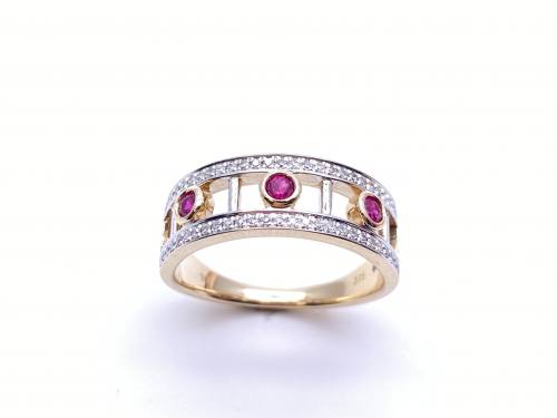 9ct Yellow Gold Ruby and Diamond Pave Ring