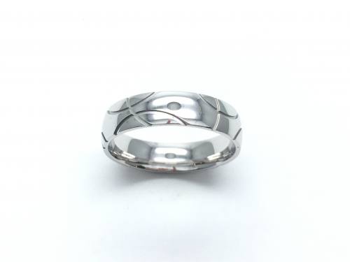 9ct White Gold Patterned Wedding Ring 6mm X