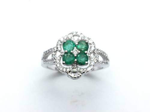 18ct White Gold Emerald & Diamond Ring 0.25ct