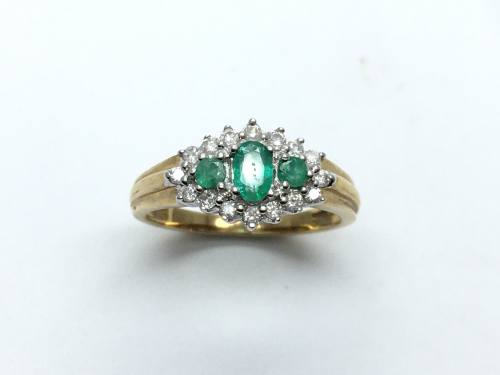 9ct Yellow Gold Emerald & Diamond Ring 0.20ct