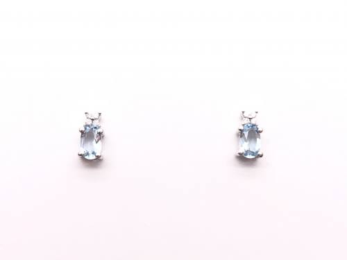 9ct White Gold Aquamarine & Diamond Stud Earring