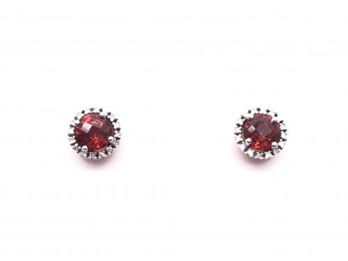 9ct Rose Gold Garnet and Diamond Cluster Earrings