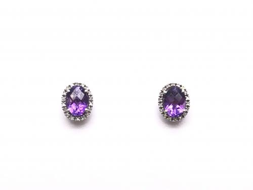 9ct White Gold Amethyst & Diamond Earrings