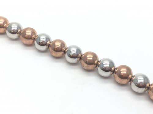 Silver & Rose Plate Bead Bracelet 7 1/2 Inch