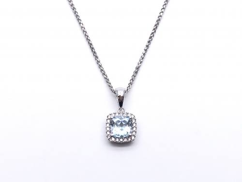 9ct Aquamarine & Diamond Pendant and Chain