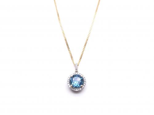 9ct Blue Topaz & Diamond Pendant and Chain