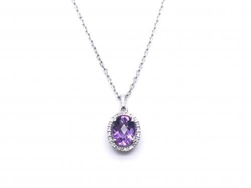 9ct Amethyst and Diamond Pendant and Chain