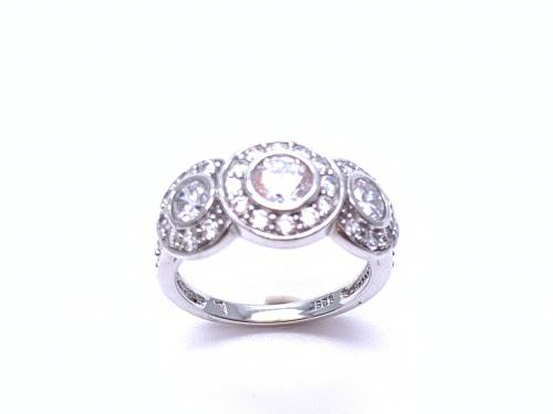 Silver CZ 3 Stone Cluster Ring