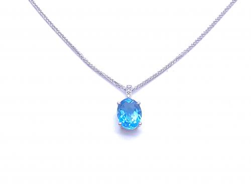 9ct Blue Topaz and Diamond Pendant & Chain