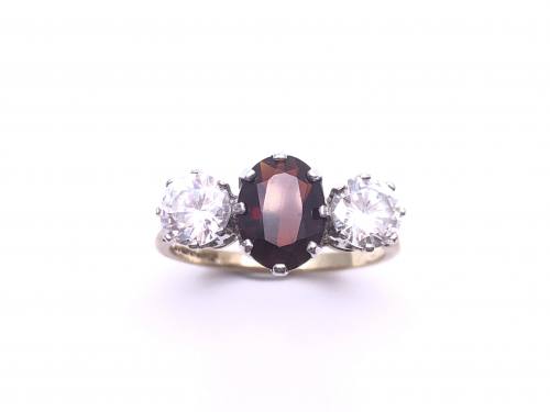 9ct Garnet & CZ 3 Stone Ring