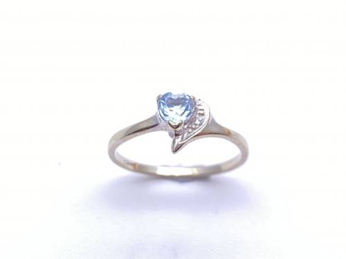 9ct Blue Topaz & Diamond Heart Ring