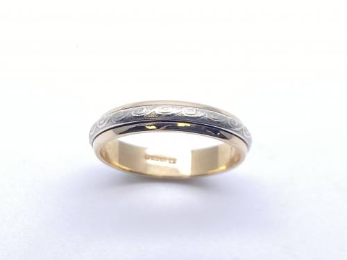 9ct Yellow & White Gold Patterned Wedding Ring