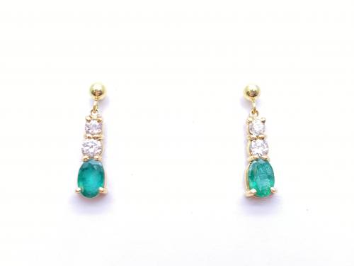 18ct Emerald & Diamond Drop Earrings