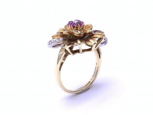 18ct Ruby and Diamond Flower Ring