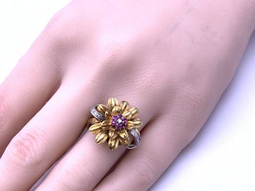 18ct Ruby and Diamond Flower Ring