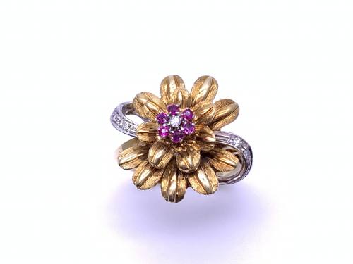 18ct Ruby and Diamond Flower Ring