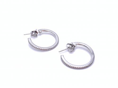 Silver CZ Set Hoop Earrings