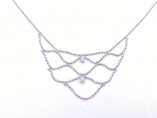 9ct White Gold Beaded CZ Necklet