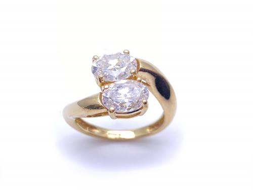 14ct Yellow Gold CZ 2 Stone Ring