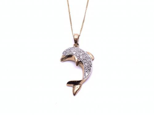 9ct Diamond Dolphin Pendant & Chain