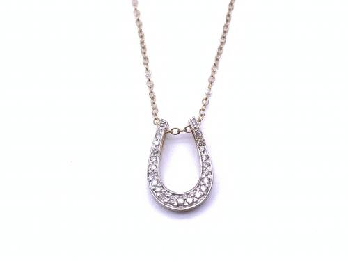 9ct Diamond Horseshoe Pendant & Chain