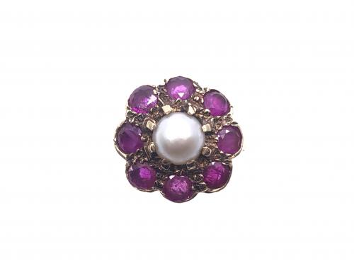 9ct Ruby & Pearl Cluster Ring