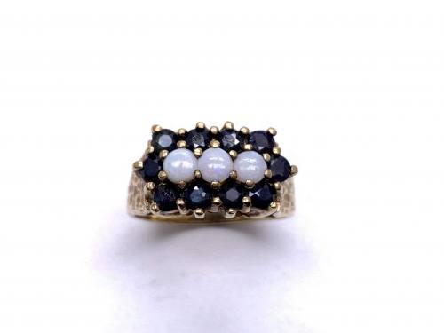9ct Sapphire & 3 Stone Opal Ring