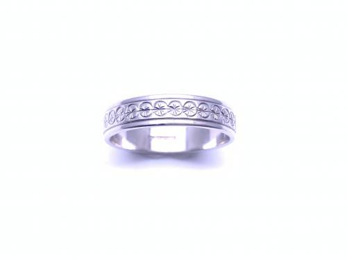 9ct White Gold Patterned Wedding Ring