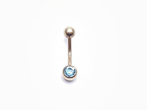 9ct Yellow Gold Blue CZ Belly Bar