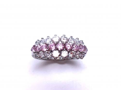 9ct White Gold Pink & White CZ Ring