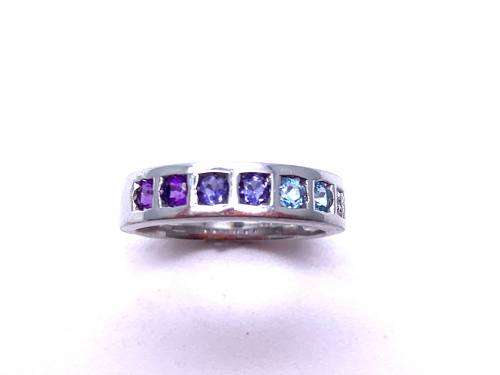 9ct Diamond Iolite Amethyst Blue Topaz Ring