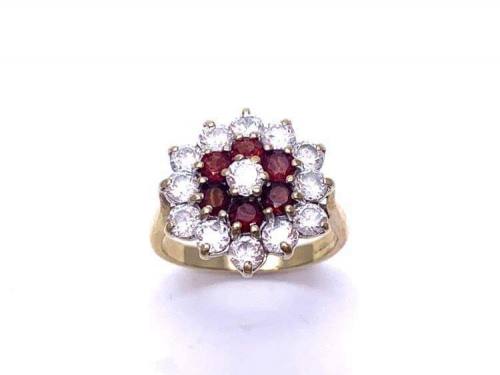 9ct Red and White CZ Cluster Ring