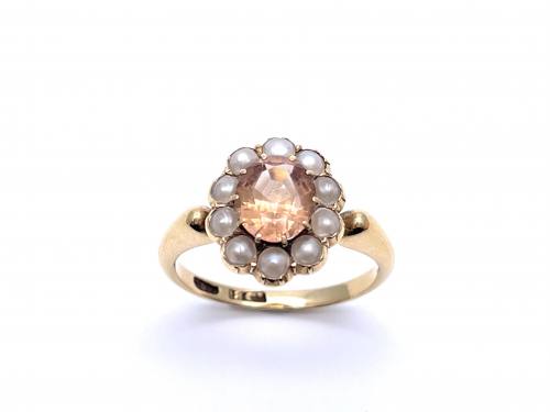 An Old Topaz And Cultured Pearl Ring