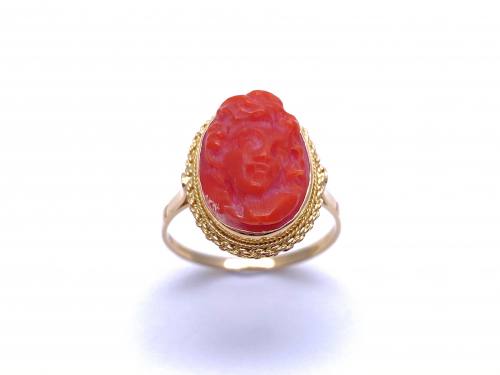 18ct Yellow Gold Carved Coral Ring