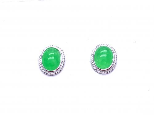 Silver Jade Oval Stud Earrings