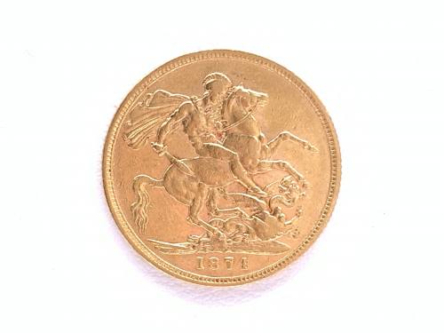 Full Gold Sovereign Coin 1874 S