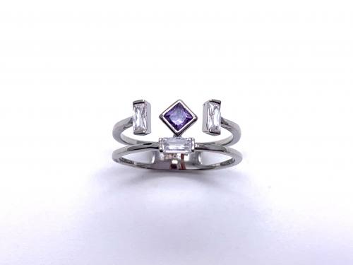 Silver Double Row Purple & White CZ Ring O